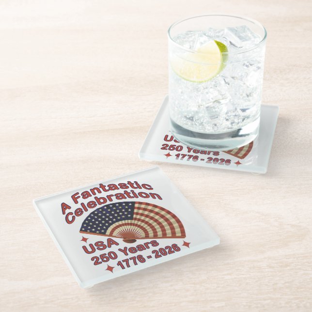 USA 250 Years Patriotic Fan Design – 1776-2026  Glass Coaster (Angled)