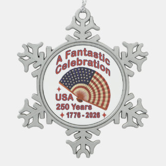USA 250 Years Patriotic Fan Design – 1776-2026  Snowflake Pewter Christmas Ornament
