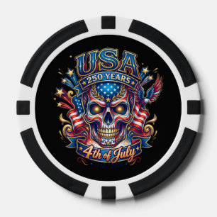 USA 250 Years Patriotic Skull 4th of July Poker Chips
