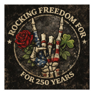 USA 250 Years Rocking Freedom Patriotic Skeleton H Poster