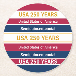 USA 250 Years Semiquincentennial Patriotic Stripes Round Paper Coaster