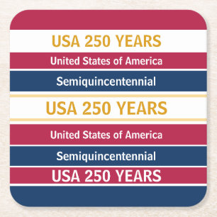 USA 250 Years Semiquincentennial Patriotic Stripes Square Paper Coaster