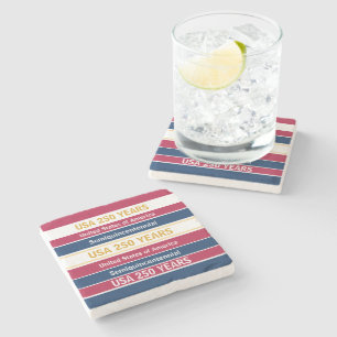 USA 250 Years Semiquincentennial Patriotic Stripes Stone Coaster