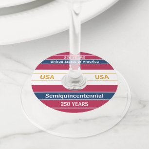 USA 250 Years Semiquincentennial Patriotic Stripes Wine Glass Tag