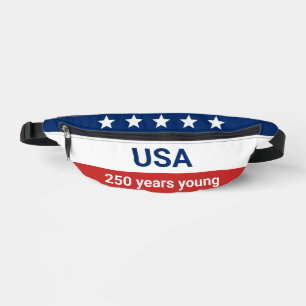 USA 250 Years Young Stars Red White and Blue Bum Bags