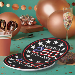 USA 250th Anniversary 1776-2026 American Flag Paper Plate