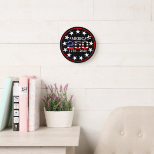 USA 250th Anniversary 1776-2026 American Flag Round Clock