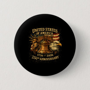 USA 250th Anniversary 1776-2026 Liberty 6 Cm Round Badge