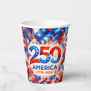 USA 250th Anniversary 1776-2026 Patriotic Mosaic Paper Cups