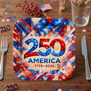 USA 250th Anniversary 1776-2026 Patriotic Paper Plate