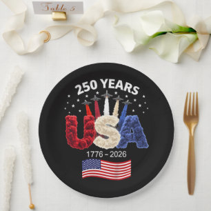 Usa 250th Anniversary American Flag 250 Years  Paper Plate