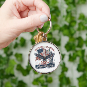 USA 250th Anniversary Bald Eagle Statue of Liberty Key Ring