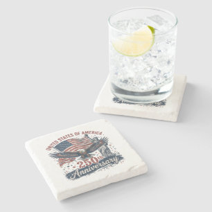 USA 250th Anniversary Bald Eagle Statue of Liberty Stone Coaster
