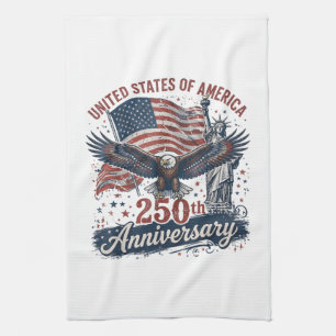 USA 250th Anniversary Bald Eagle Statue of Liberty Tea Towel