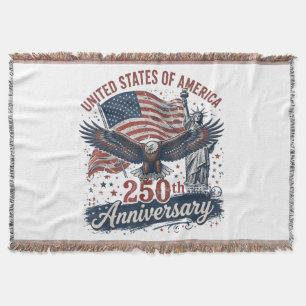 USA 250th Anniversary Bald Eagle Statue of Liberty Throw Blanket