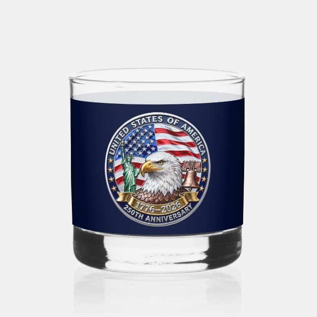 USA 250th Anniversary Emblem  Whiskey Glass (Front)