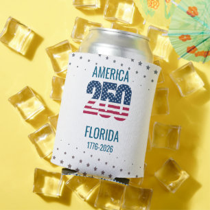 USA 250th Anniversary Florida Stars Stripes Beach  Can Cooler