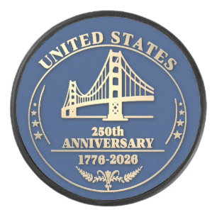 USA 250th Anniversary Golden Gate Gold design Hockey Puck