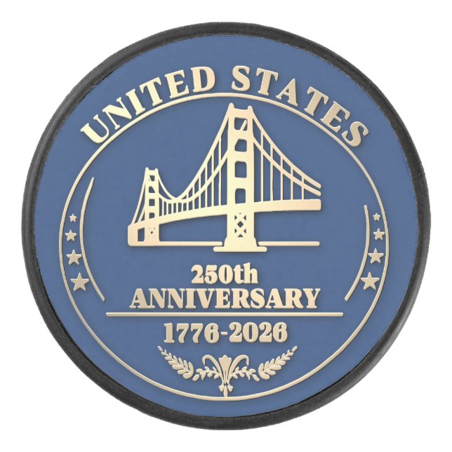 USA 250th Anniversary Golden Gate Gold design  Hockey Puck (Front)