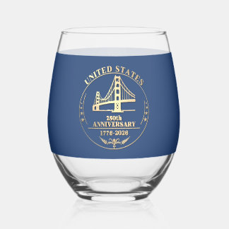 USA 250th Anniversary Golden Gate Gold design Stemless Wine Glass