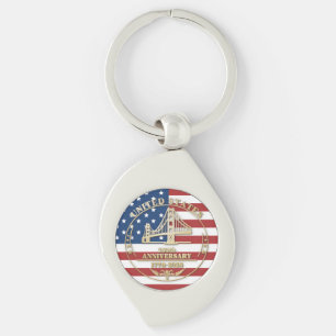 USA 250th Anniversary Golden Gate Patriotic Flag  Key Ring