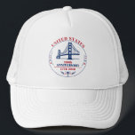 USA 250th Anniversary Golden Gate red blue Trucker Hat<br><div class="desc">Celebrate 250 years of American independence with this striking commemorative hat honoring the historic milestone of 1776–2026. Designed to be both a comfortable clothing and a meaningful decorative piece, this hat captures the pride, heritage, and enduring spirit of the United States. At the center is a beautifully crafted illustration inspired...</div>
