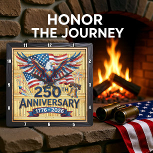 USA 250th Anniversary Heritage Eagle Square Wall Clock