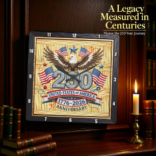 USA 250th Anniversary Heritage Rope Square Wall Clock