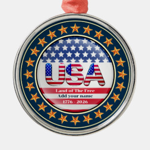 USA 250th Anniversary I Patriotic 1776-2026 Metal Tree Decoration