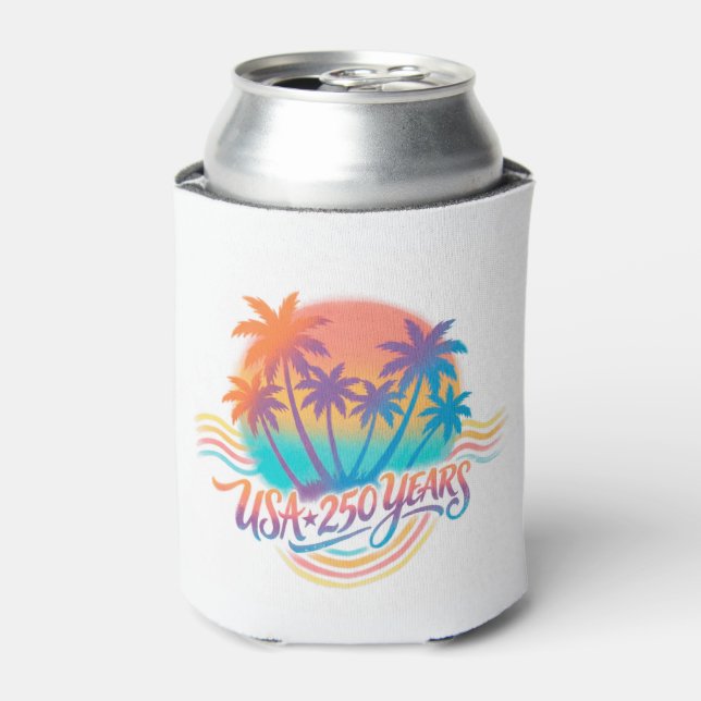 USA 250th anniversary Palm Trees  Can Cooler (Can Front)
