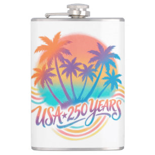 USA 250th anniversary Palm Trees Hip Flask