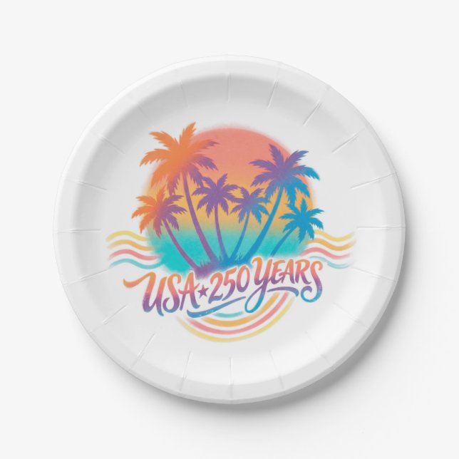 USA 250th anniversary Palm Trees  Paper Plate (Front)