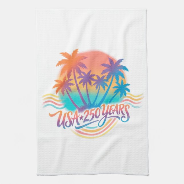 USA 250th anniversary Palm Trees  Tea Towel (Vertical)