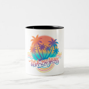 USA 250th anniversary Palm Trees Two-Tone Coffee Mug