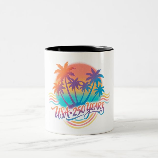 USA 250th anniversary Palm Trees  Two-Tone Coffee Mug (Center)