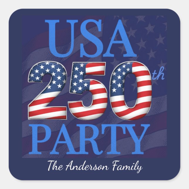 USA 250th Anniversary Party Personalised  Square Sticker (Front)
