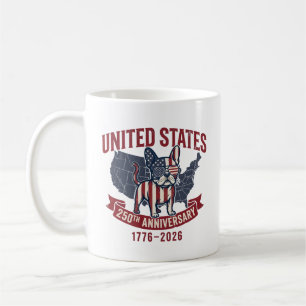 USA 250th Anniversary Patriotic Dog American Flag Coffee Mug