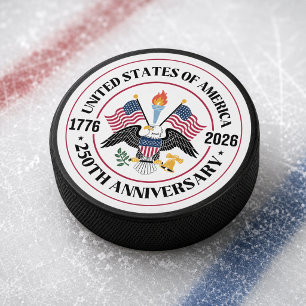 USA 250th Anniversary Patriotic Eagle Emblem Hockey Puck