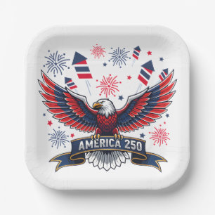 USA 250th Anniversary Patriotic Eagle Firecracker  Paper Plate