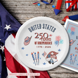 USA 250th Anniversary Patriotic Gnome Paper Plates