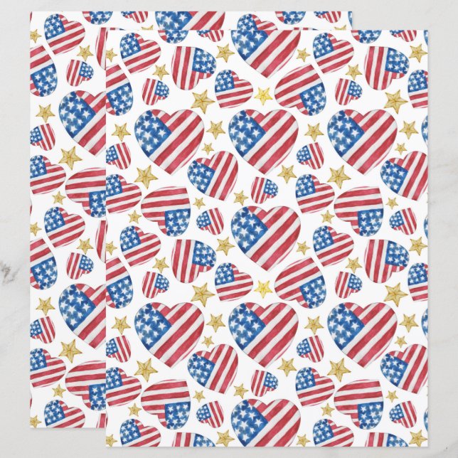 USA 250th Anniversary Retro Hearts Scrapbook Paper (Front/Back)