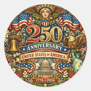 USA 250th Anniversary Retro Vintage Art Nouveau Classic Round Sticker