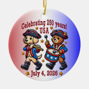 USA 250th Anniversary Souvenir - Patriotic  Ceramic Tree Decoration
