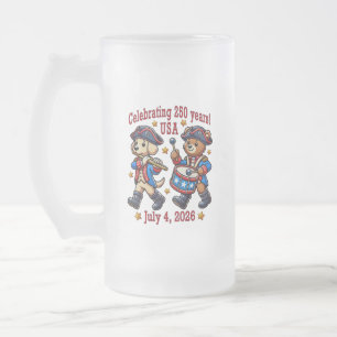 USA 250th Anniversary Souvenir - Patriotic  Frosted Glass Beer Mug