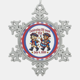 USA 250th Anniversary Souvenir - Patriotic Snowflake Pewter Christmas Ornament