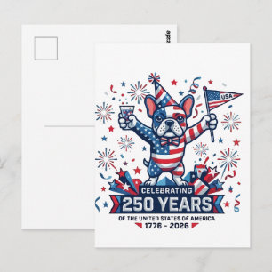 USA 250th Birthday Frenchie Celebration Postcard
