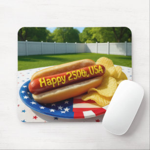 USA 250th Birthday Hot Dog Mouse Pad