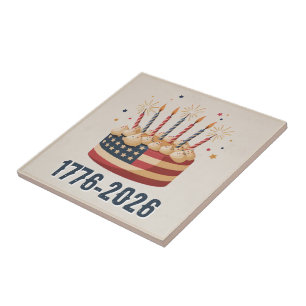 USA 250th Flag Cake Keepsake 1776–2026 Tile