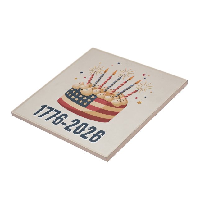 USA 250th Flag Cake Keepsake 1776–2026 Tile (Side)