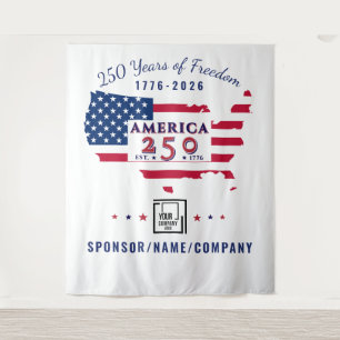 USA 250th Patriotic American Map Flag Custom Logo Tapestry